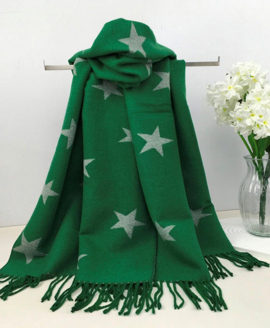 Star Cashmere Blend Reversible Scarf | Green