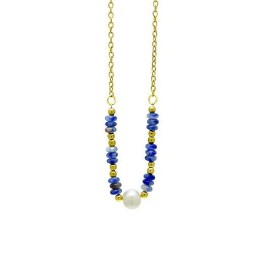 Iris Blue Stone & Pearl Necklace