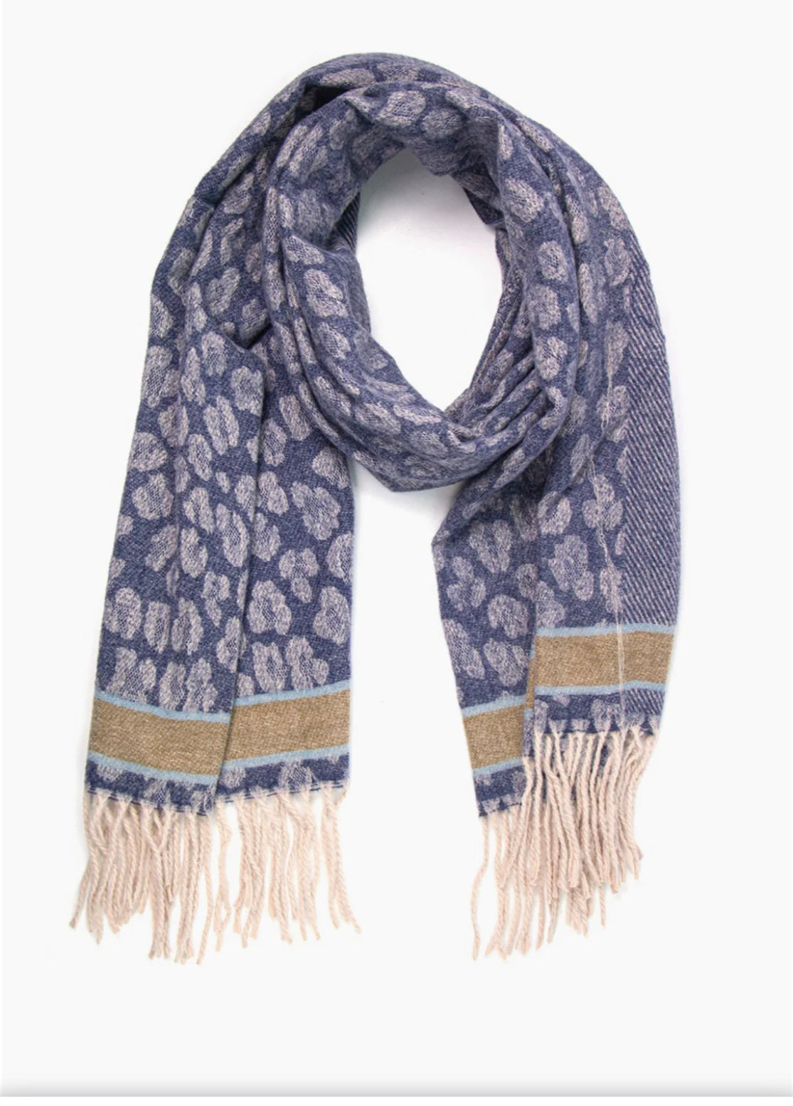 Leopard Print Scarf | Navy & Taupe