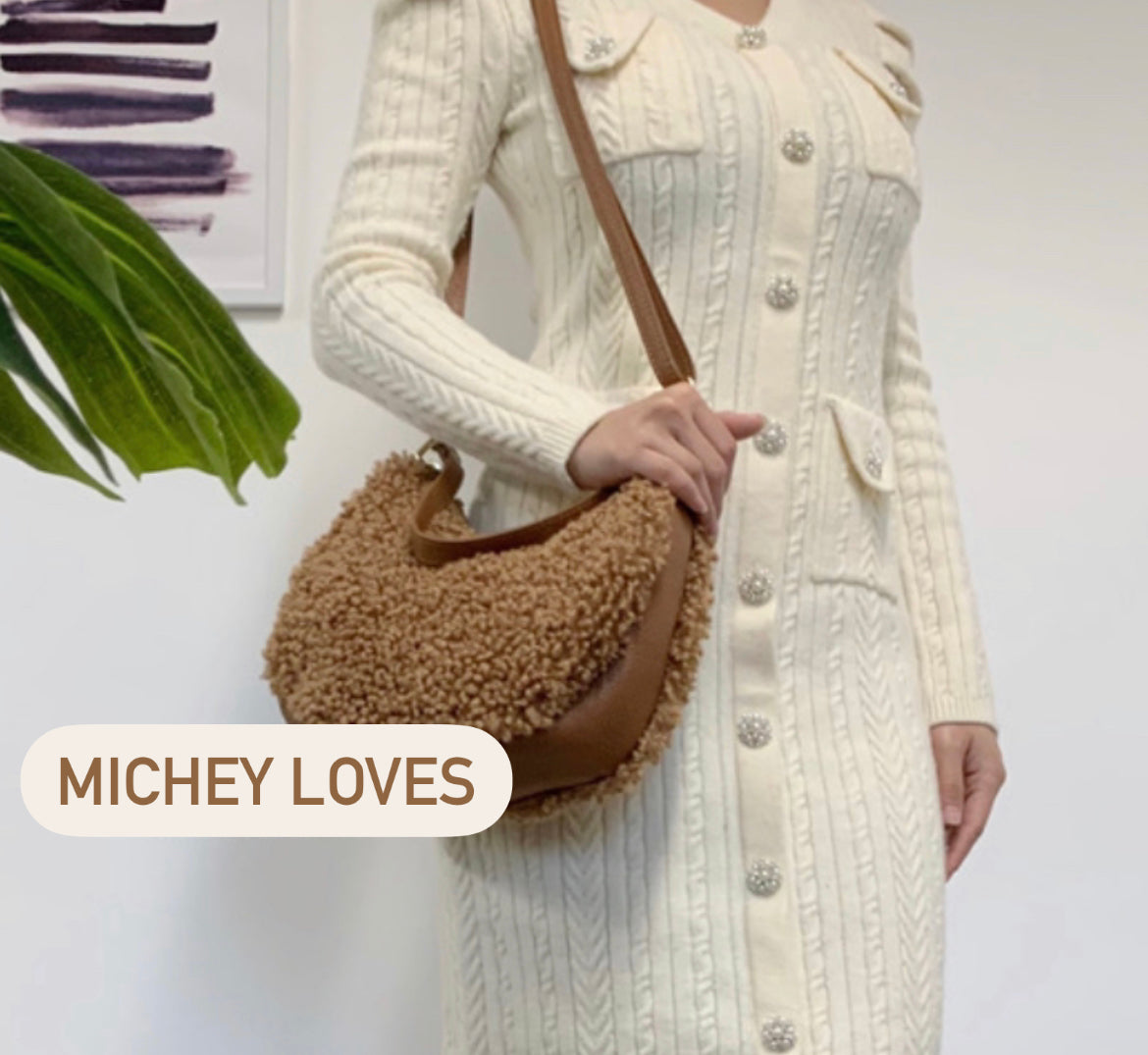 Teddy Shearling & Leather Bag | Winter White