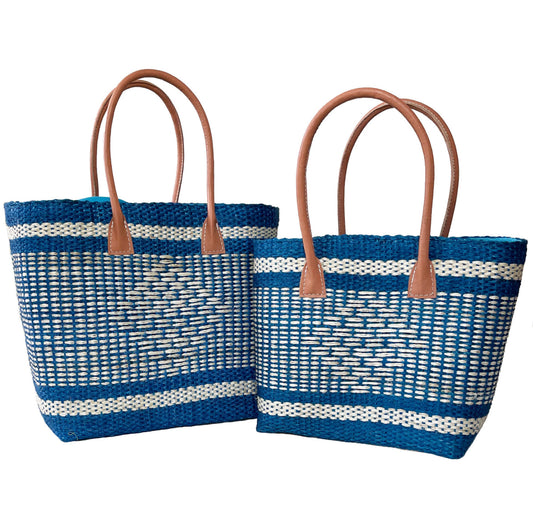 Diamond Tote Basket Bag - Two Sizes | Turquoise