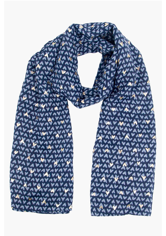 Sasha Heart Print Scarf | Navy Blue