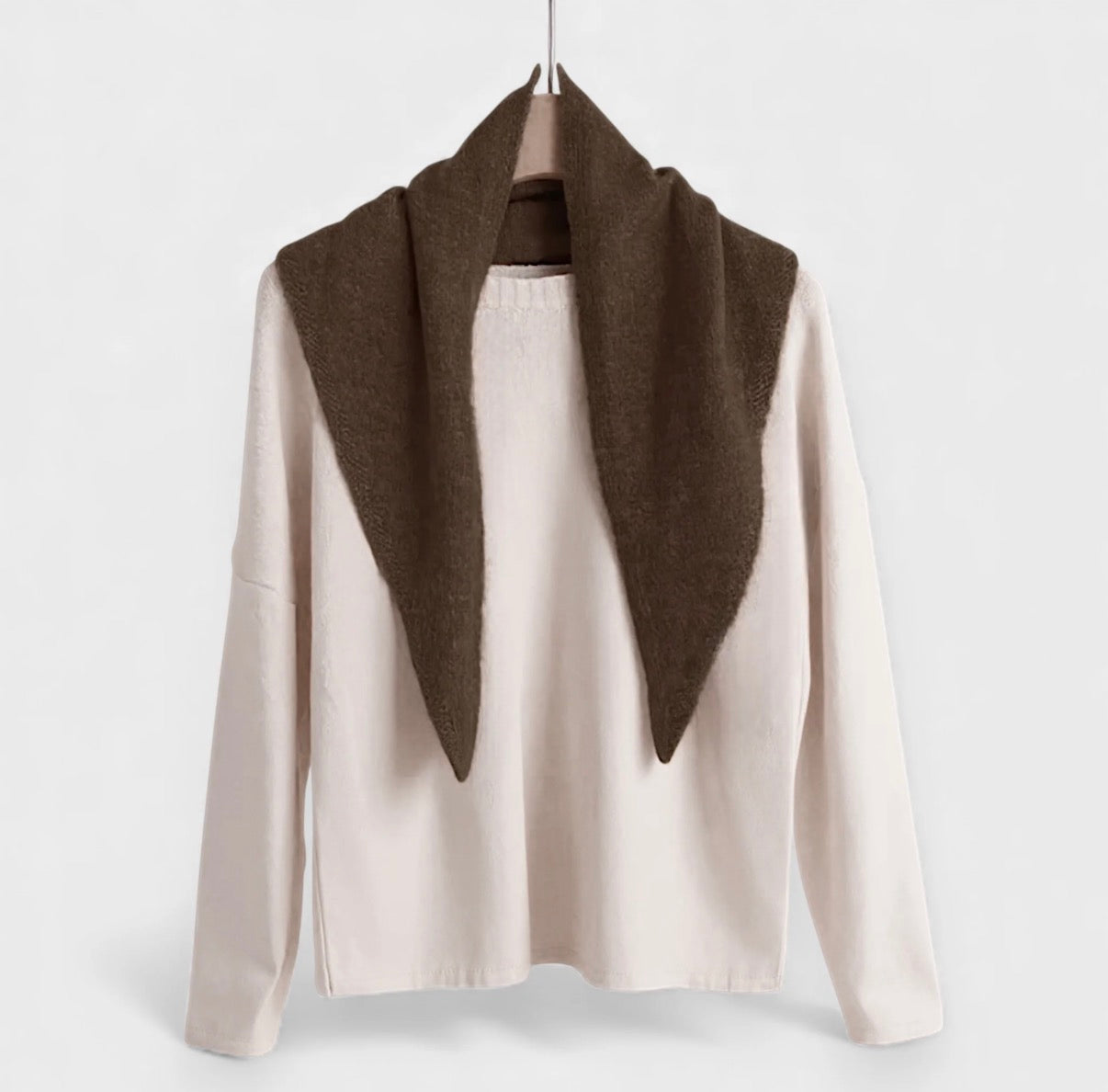 Triangular Wool Blend Neck Scarf | Cream