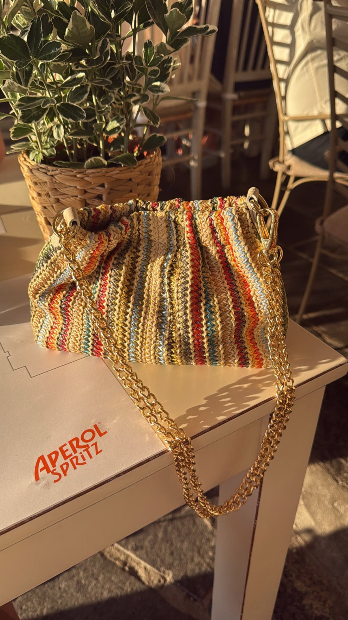 Handmade Raffia Bag with Colourful Stripes