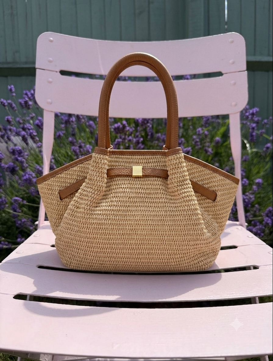 The Positano Raffia & Leather Tote Bag | Tan