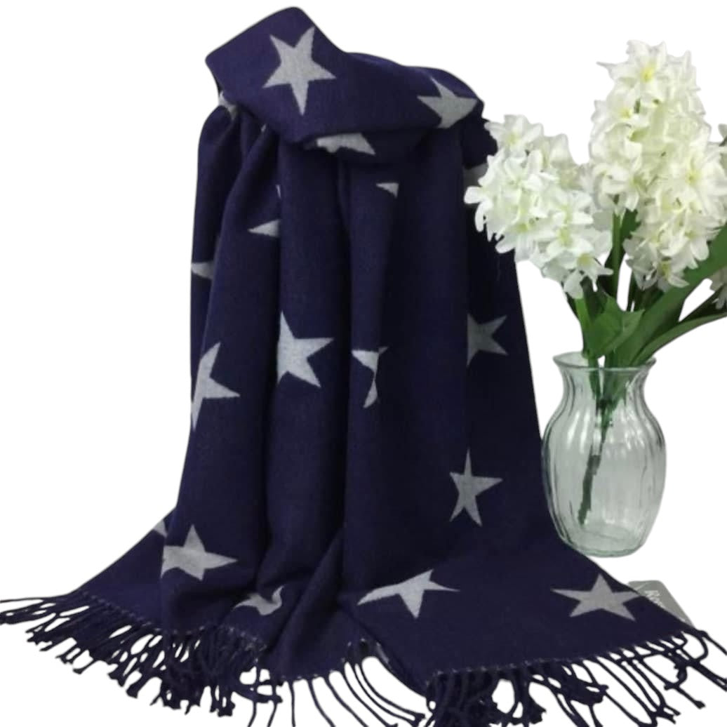 Star Cashmere Blend Reversible Scarf | Navy & Grey