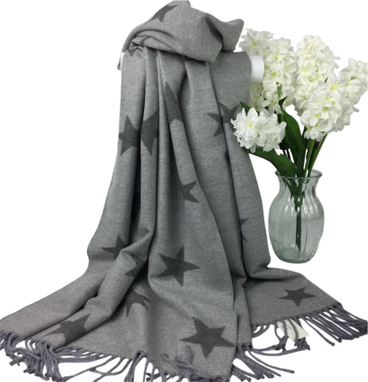 Star Cashmere Blend Reversible Scarf | Grey