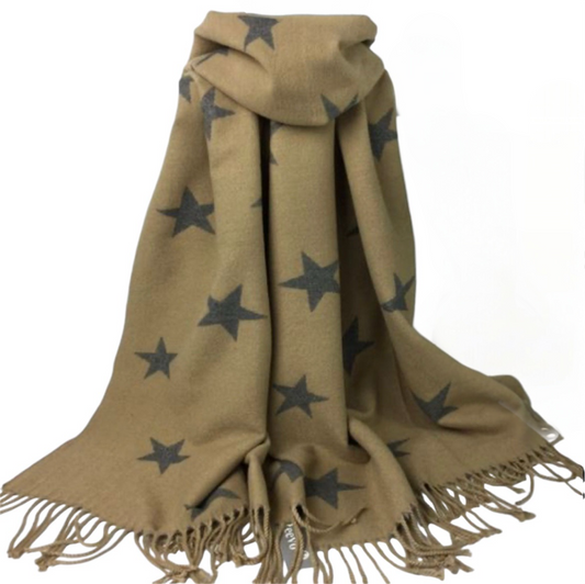 Star Cashmere Blend Reversible Scarf | Camel & Grey