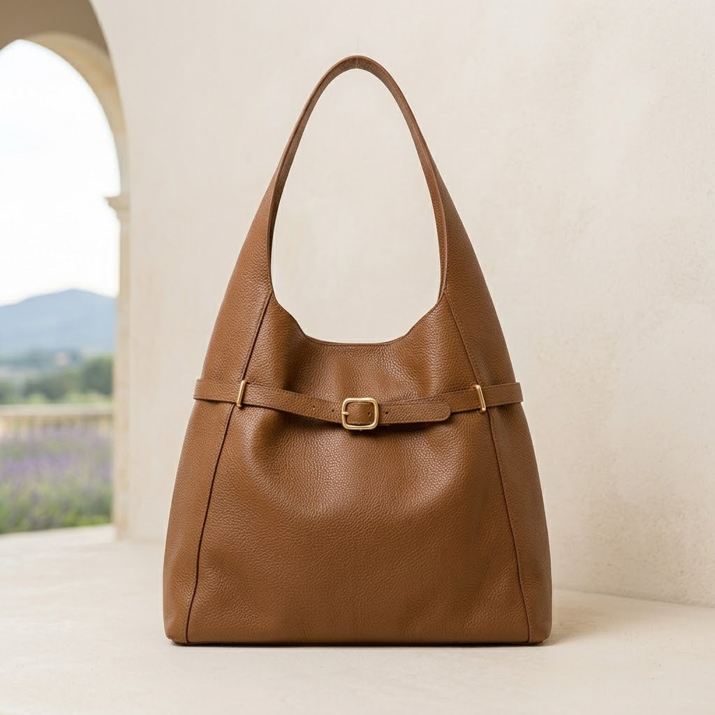 The Verona Italian Leather Shoulder Tote | Tan