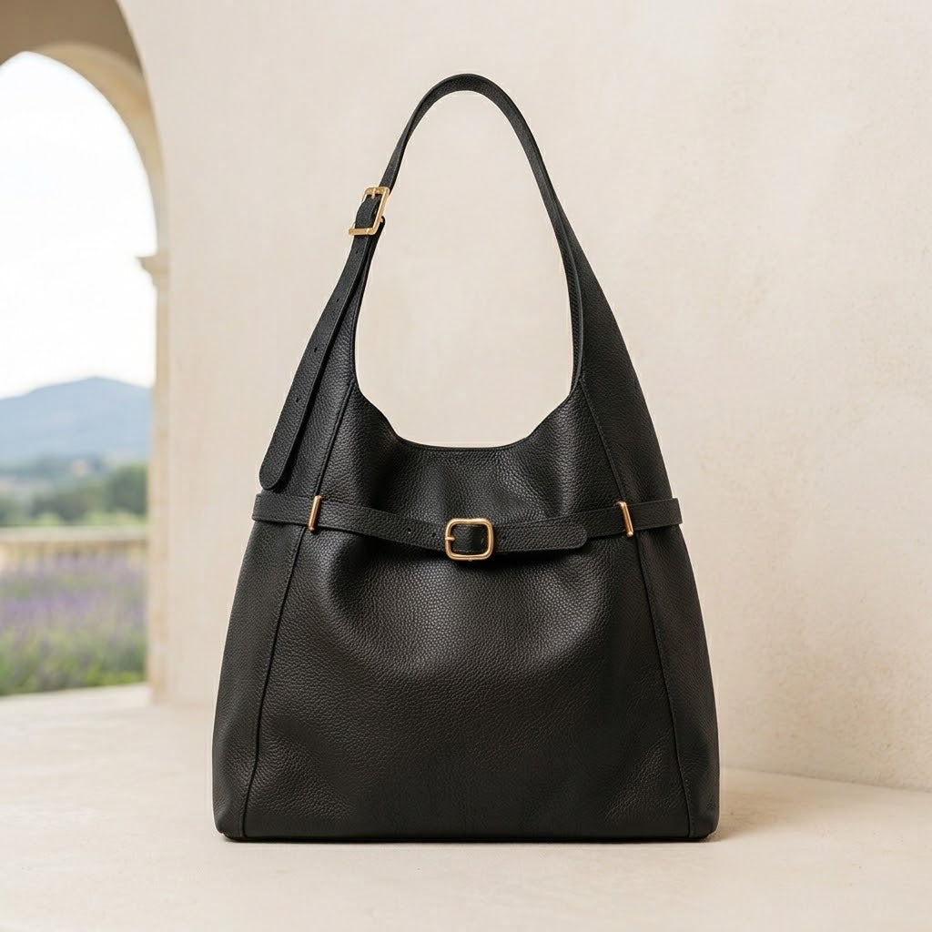 The Verona Italian Leather Shoulder Tote | Black