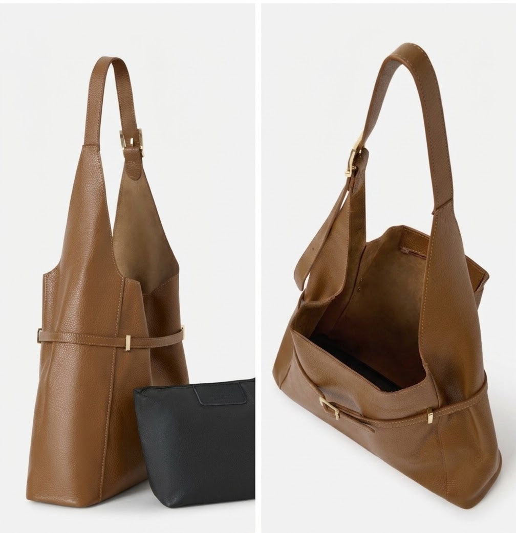 The Verona Italian Leather Shoulder Tote | Black
