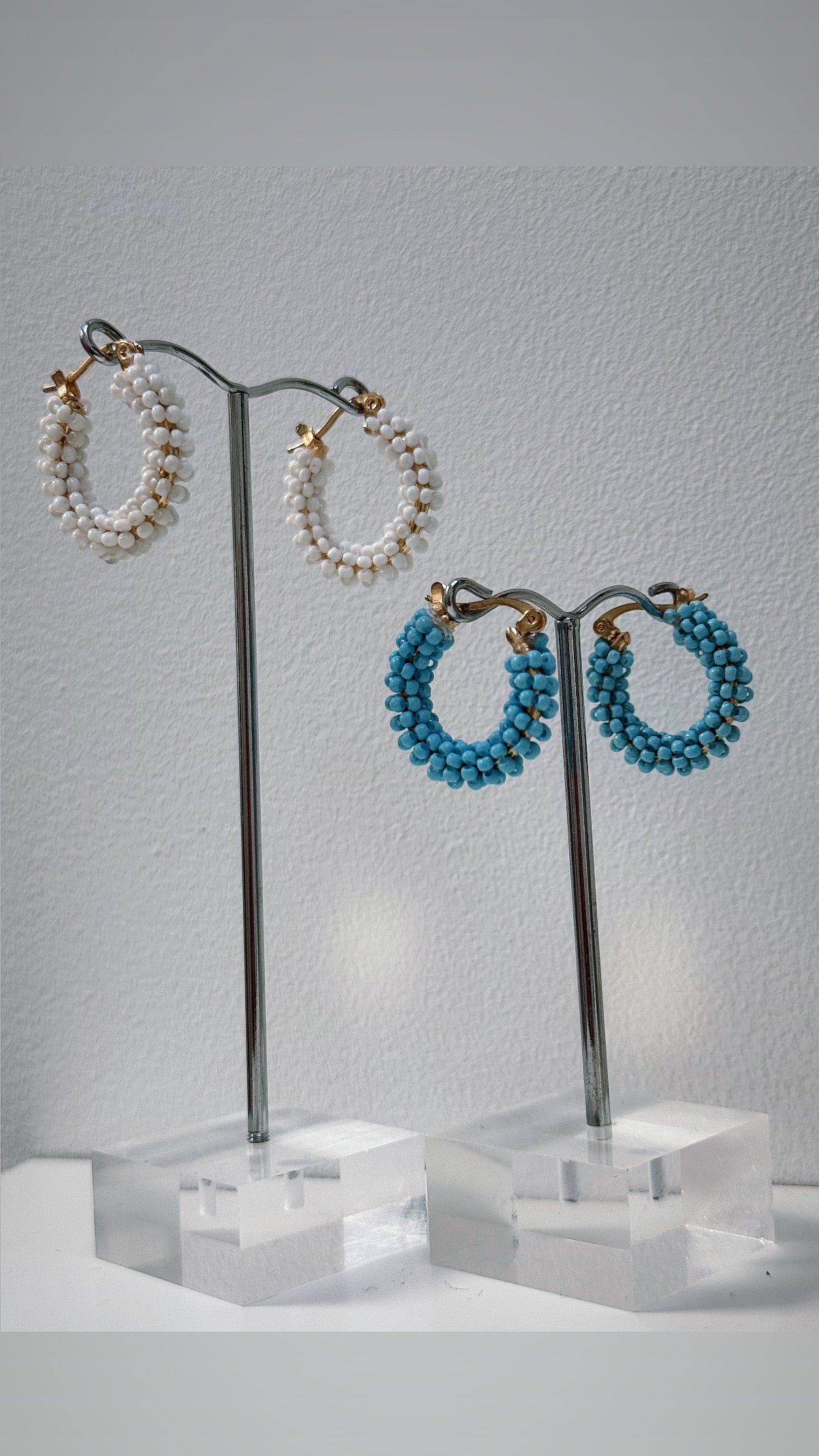 White Beaded Mini Hoop Earrings