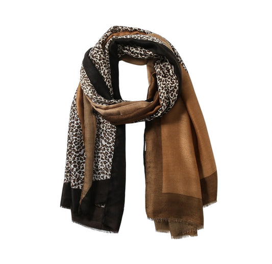 Leopard Colour Block Scarf | Camel