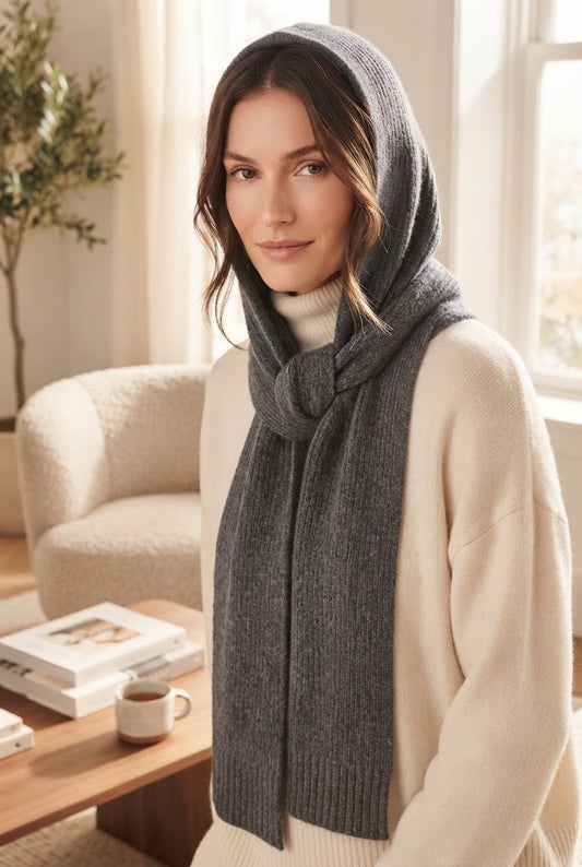 Cloud Knit Hooded Scarf & Hat | Grey