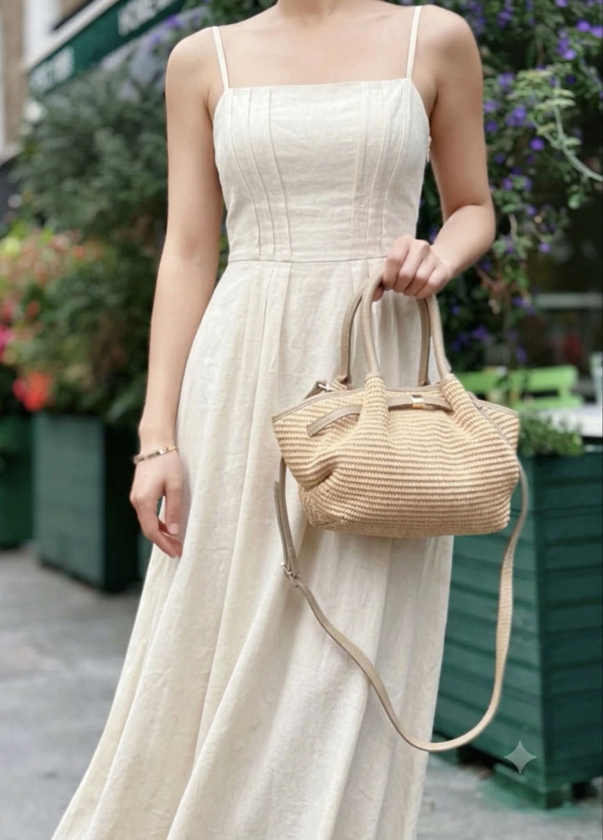 The Positano Raffia & Leather Tote Bag | Taupe