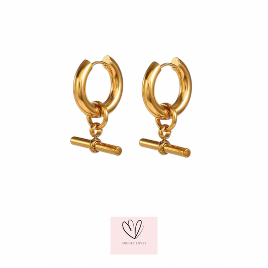 T Bar Huggie Hoop Earrings | Gold