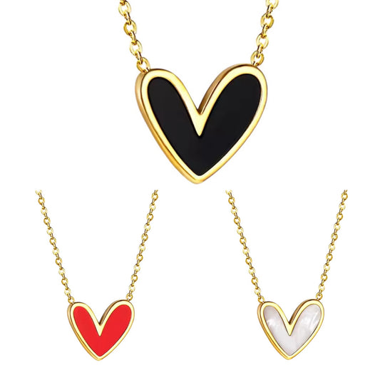 Sasha Enamel Heart Small Necklace | Black, Pearl or Red