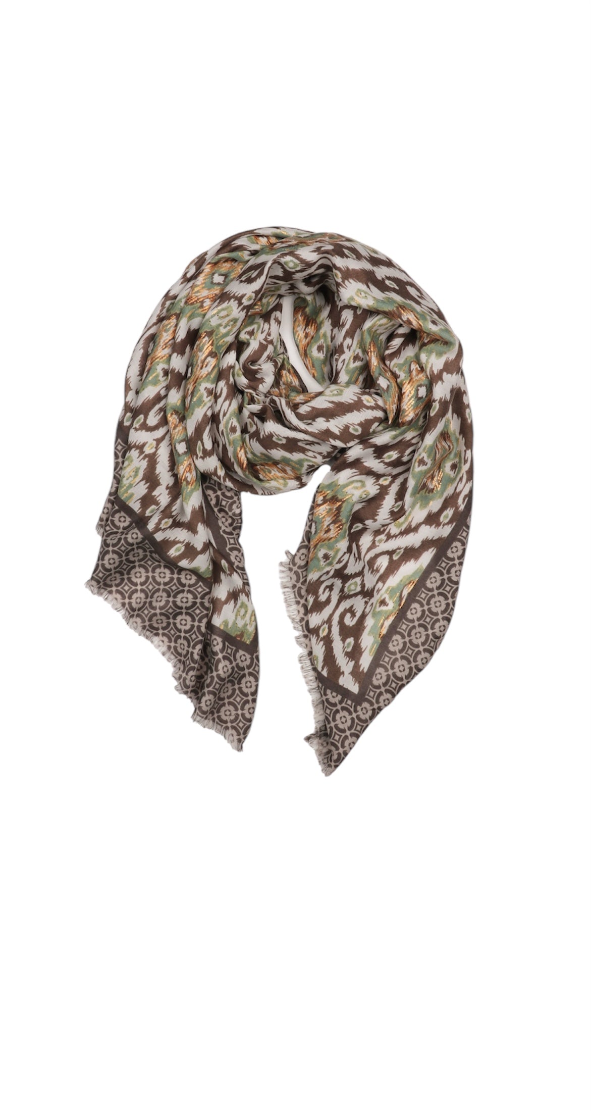 Geometric Print Scarf | Taupe & Olive