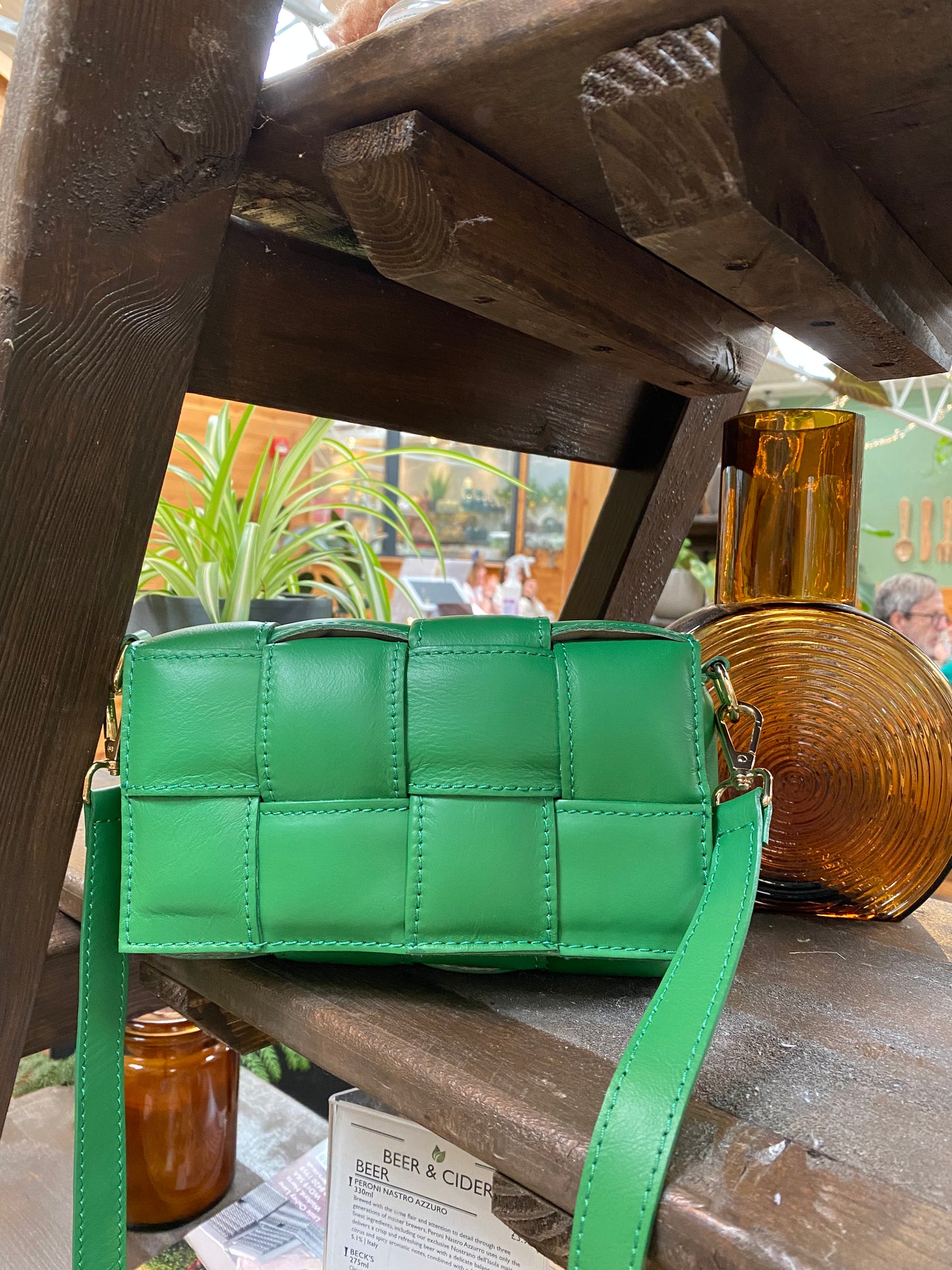 Verona Padded Woven Leather Bag | Green