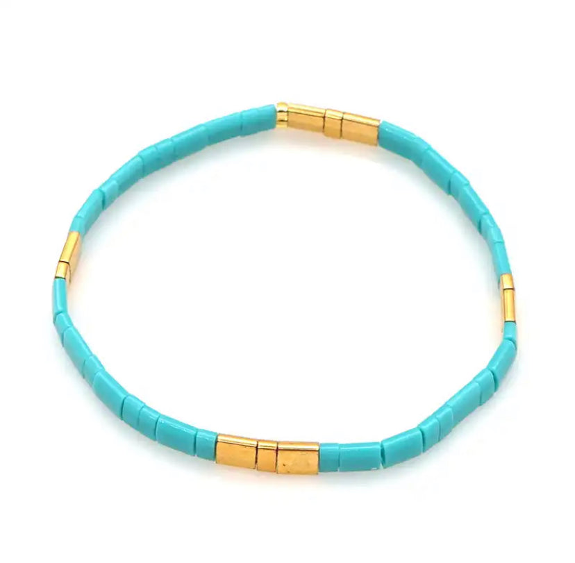 Miyuki Tile Bracelet | Turquoise & Gold