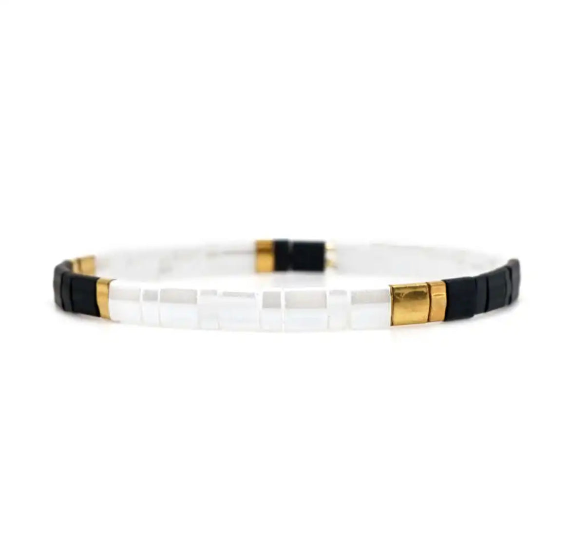 Miyuki Tile Bracelet | Black, White & Gold