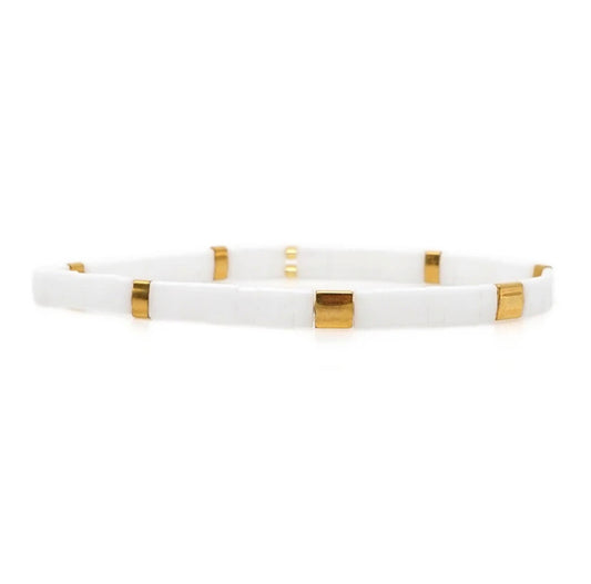 Miyuki Tile Bracelet | White & Gold