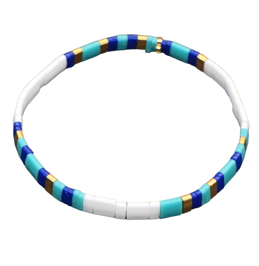Miyuki Tile Bracelet | Turquoise, Blue, White & Gold