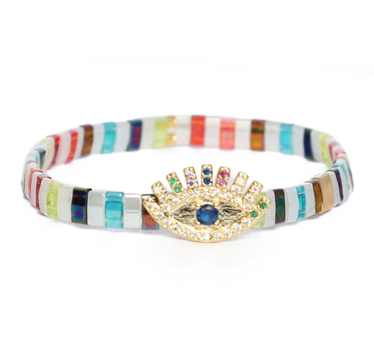 Miyuki Bead Evil Eye Tile Bracelet | Mixed