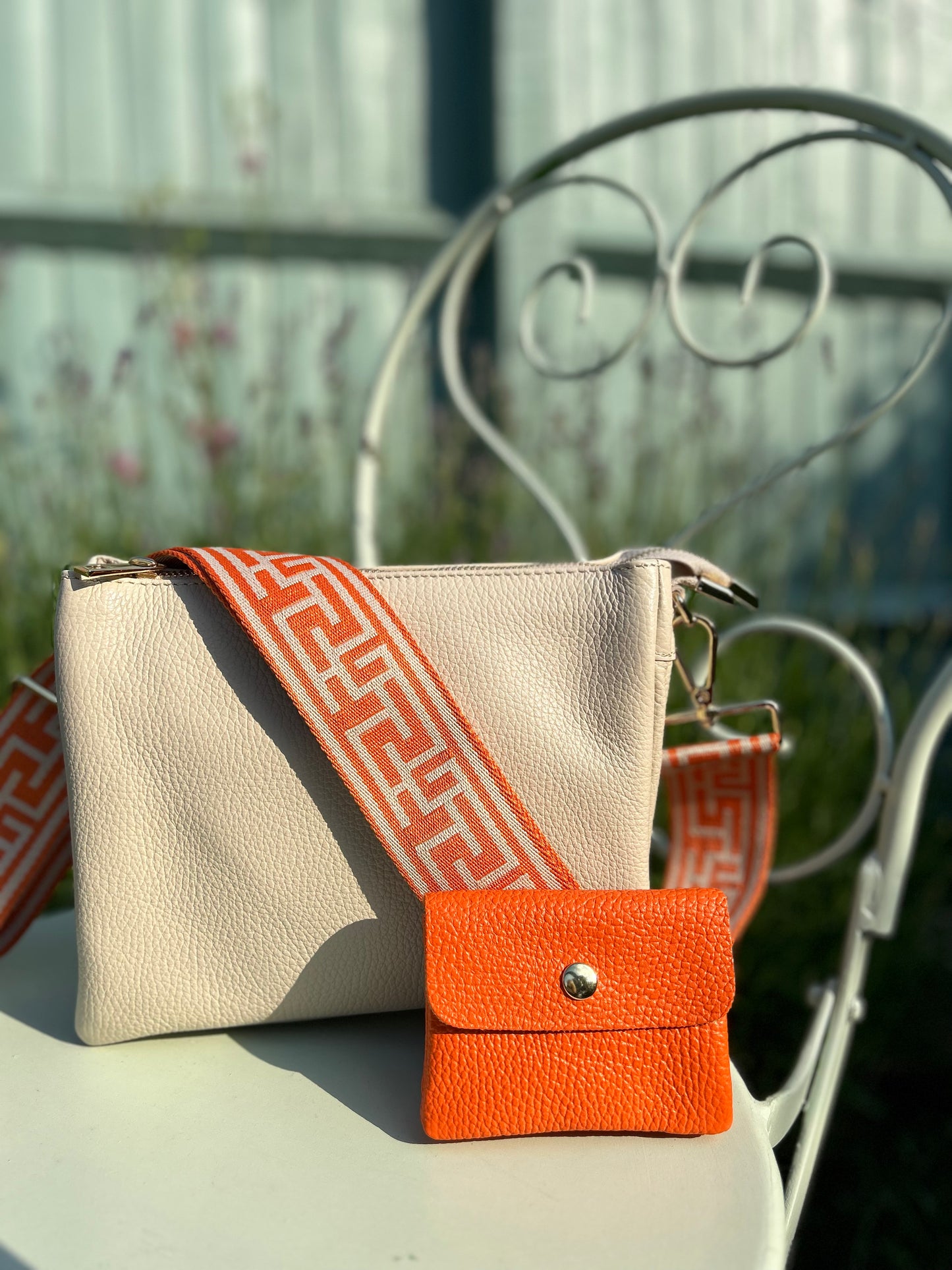 Puzzle Bag Strap | Orange & Cream