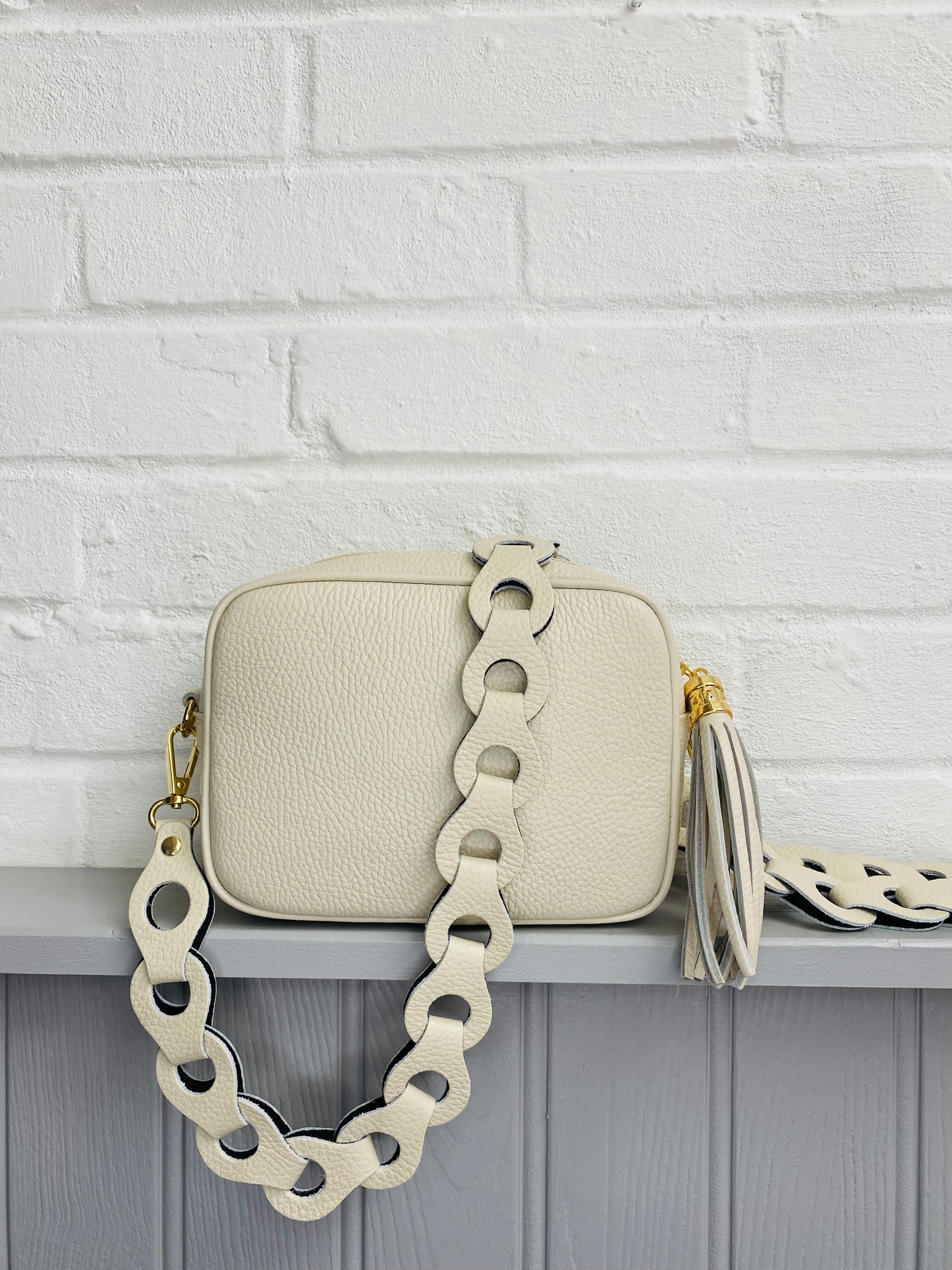 Lottie Leather Camera Bag | Cream