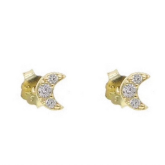 Single Sparkle Moon Studs | Gold