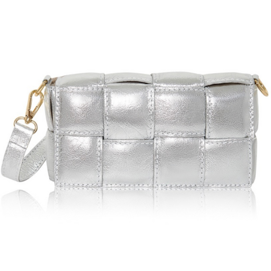 Verona Padded Woven Leather Bag | Silver