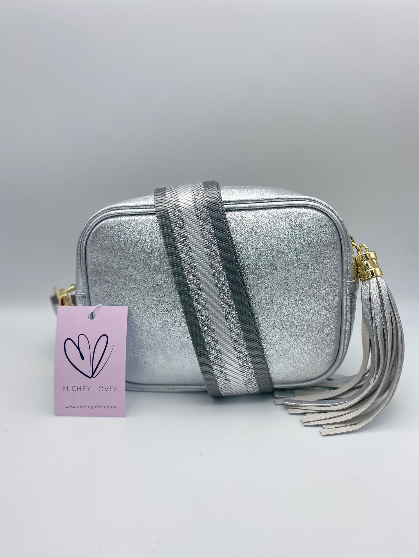 Grey & Silver Stripe Bag Strap