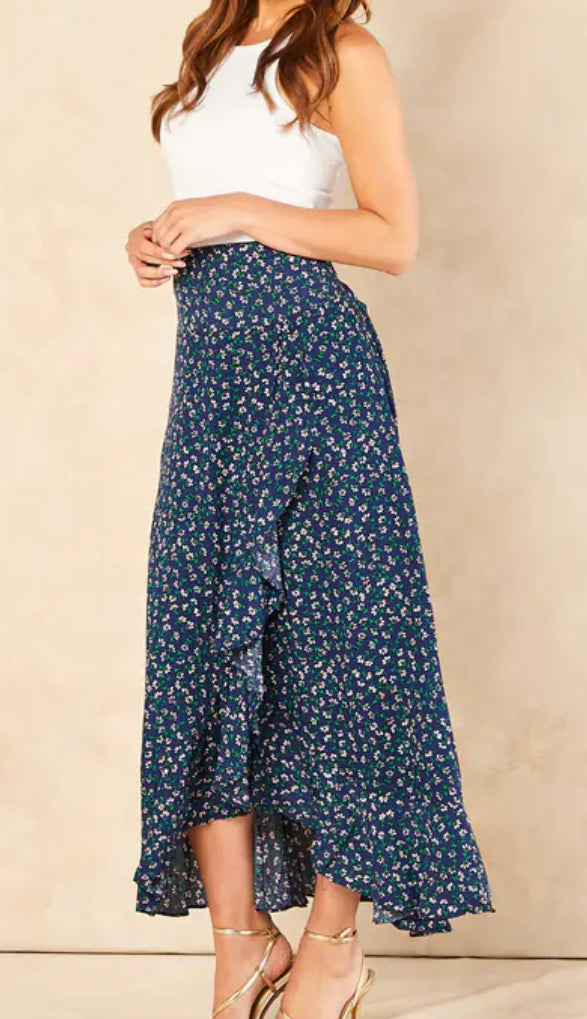 Floral Print Wrap Skirt | Navy