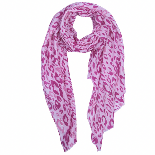 Leopard Print Scarf with Foil | Fuchsia