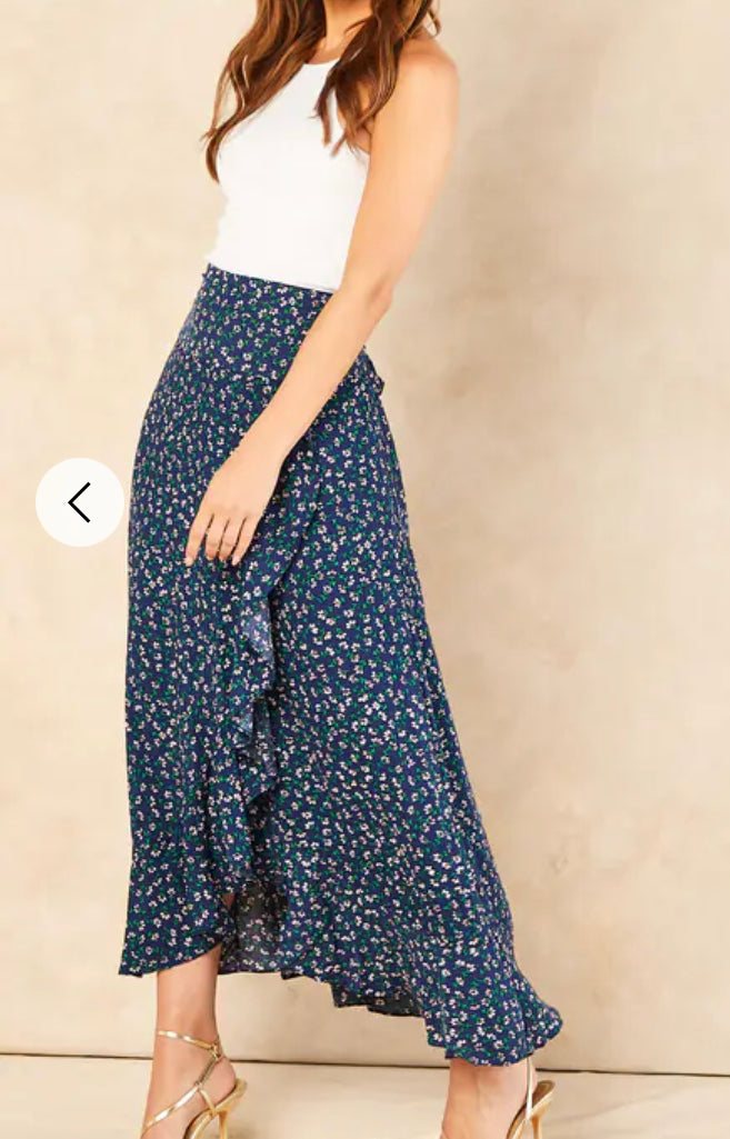 Floral Print Wrap Skirt | Navy