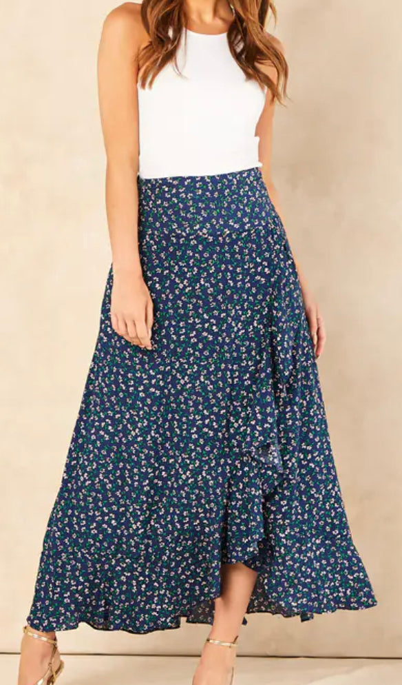 Floral Print Wrap Skirt | Navy
