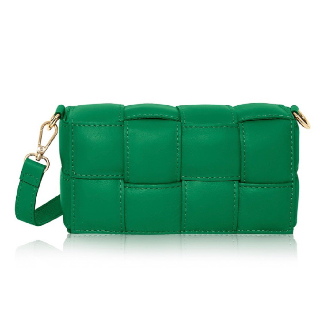 Verona Padded Woven Leather Bag | Green