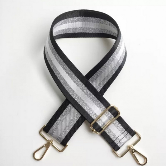 Silver and Black Stripe Bag Strap