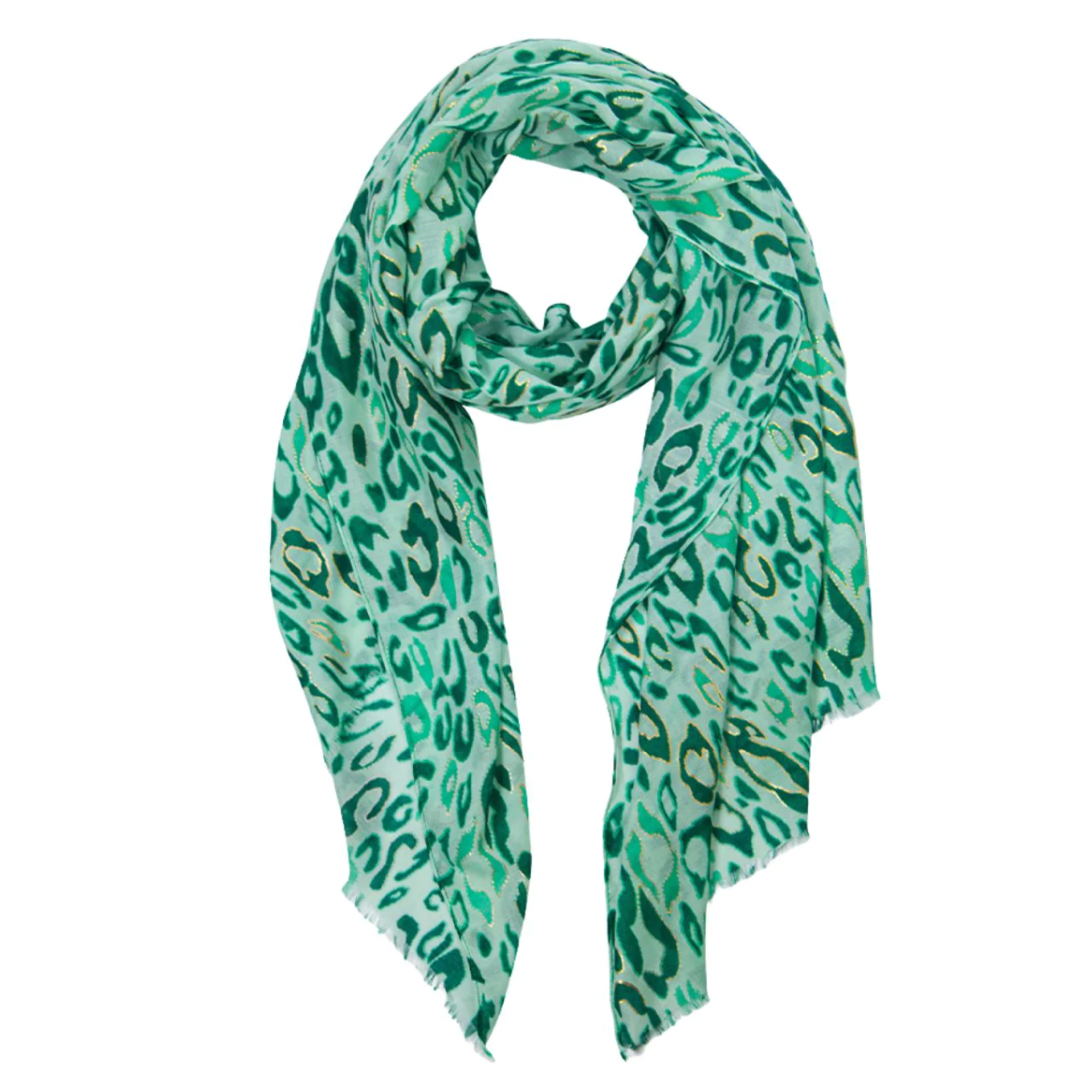 Leopard Print Scarf with Foil | Green