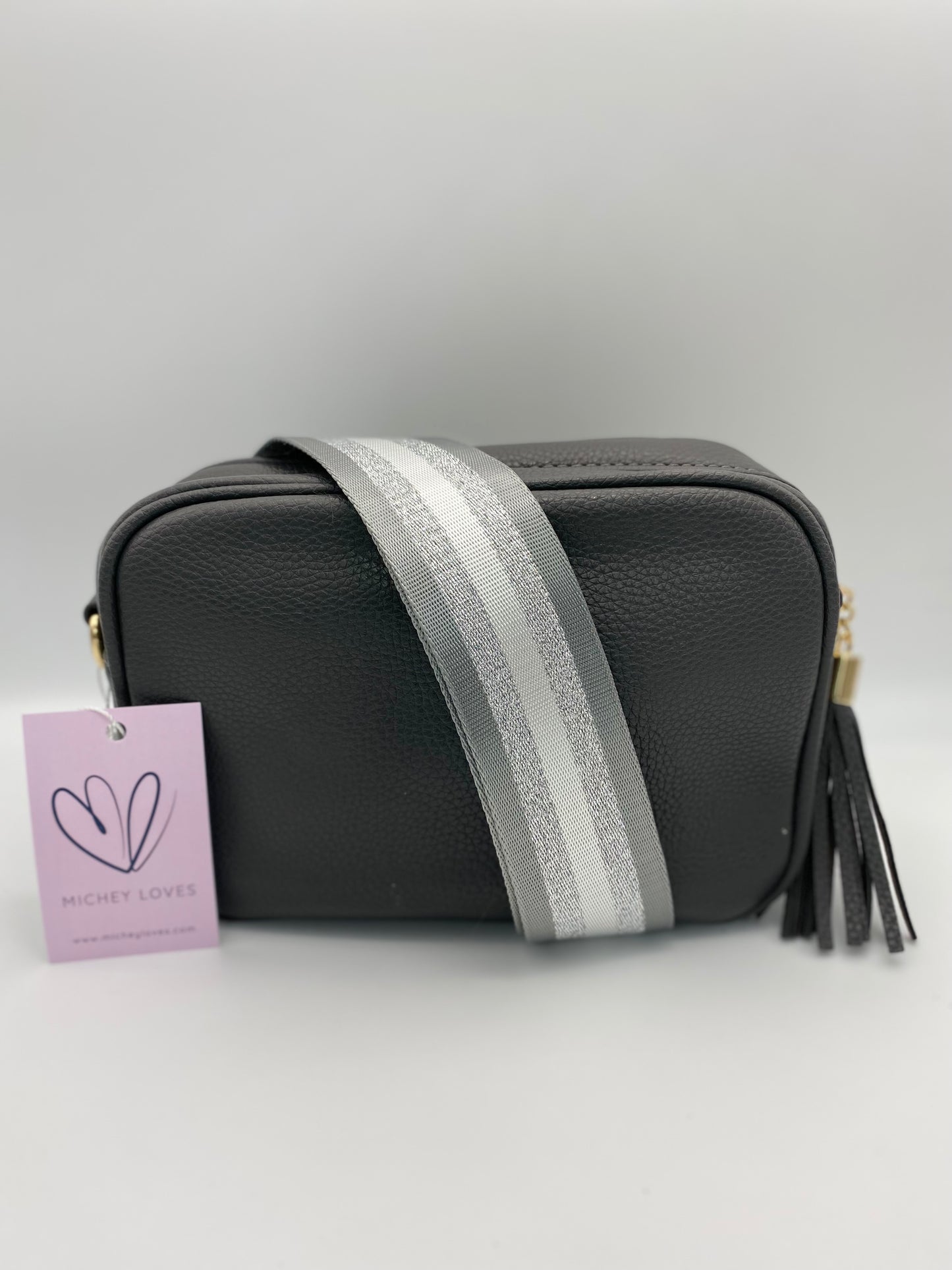 Grey & Silver Stripe Bag Strap