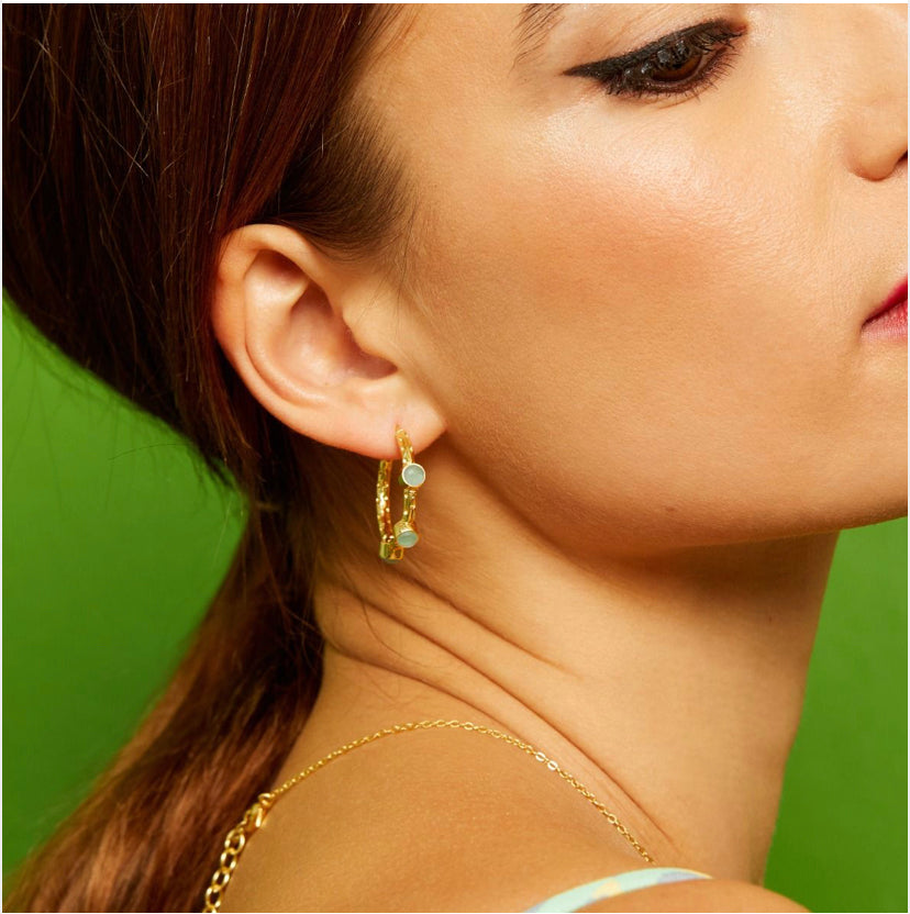 Sukey Semi Precious Earrings | Aqua Chalcedony gemstones